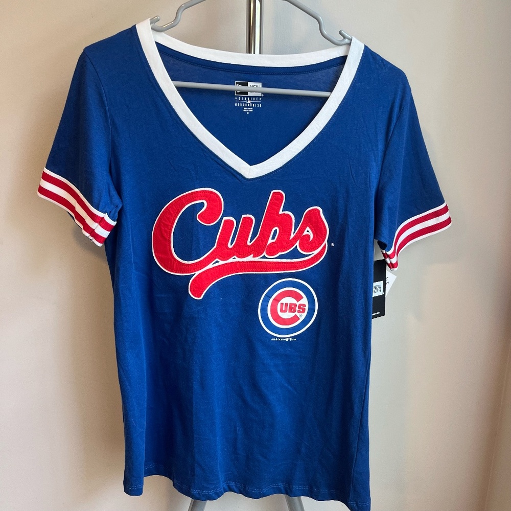 Blue New Era Chicago Cubs V-Neck T-Shirt (M)